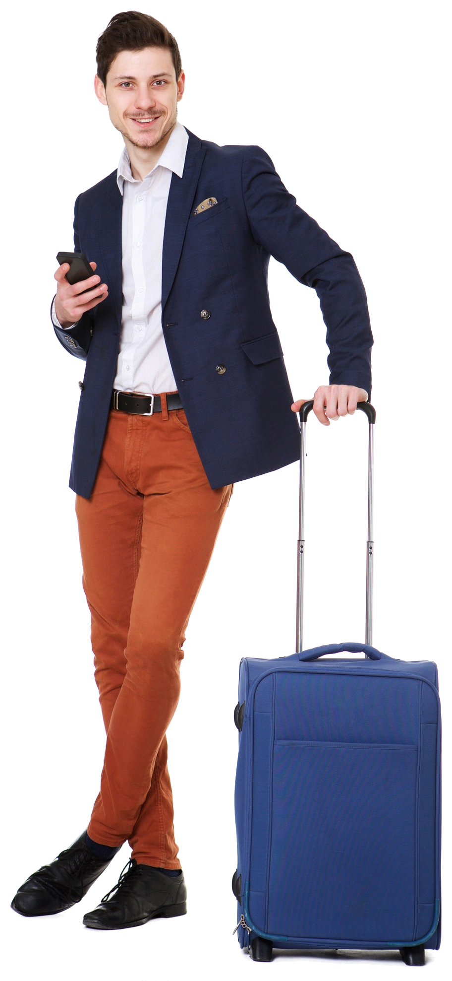Viajante com sua mala, pronto para o próximo destino